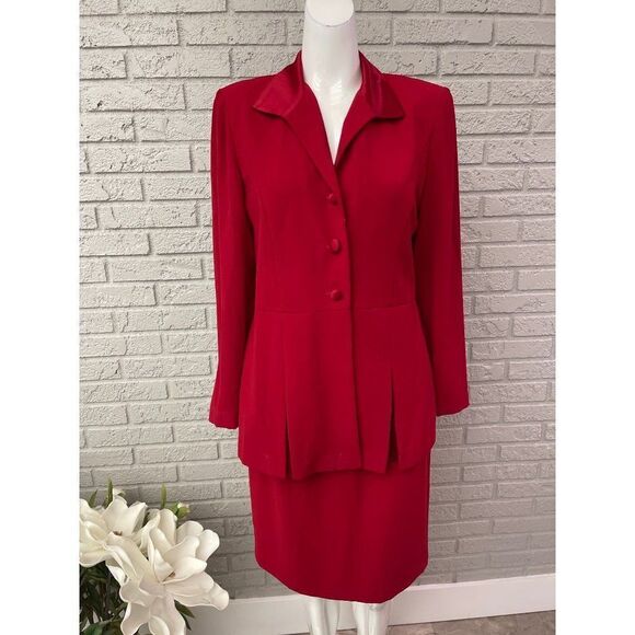 Julian Taylor Red Skirt & Jacket 2 Pcs Suit Set Size 8 - Picture 1 of 10